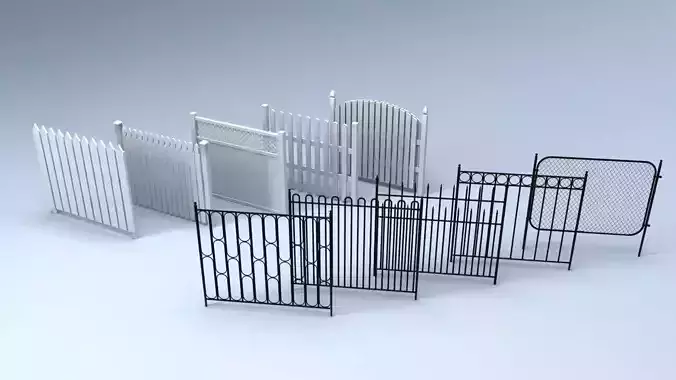 Fences and gates Low-poly 3D model