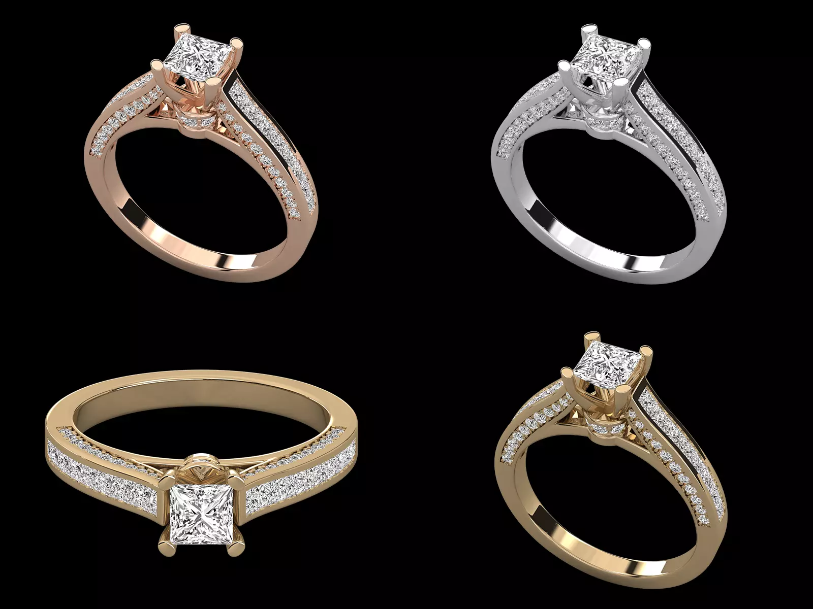 Princess Cut Split Shank Ring STL 3DM Jewelry CAD Model 3D print model