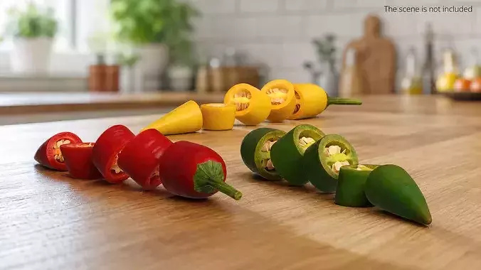 Chopped Chili Peppers with Seeds Set Mixed 3D model