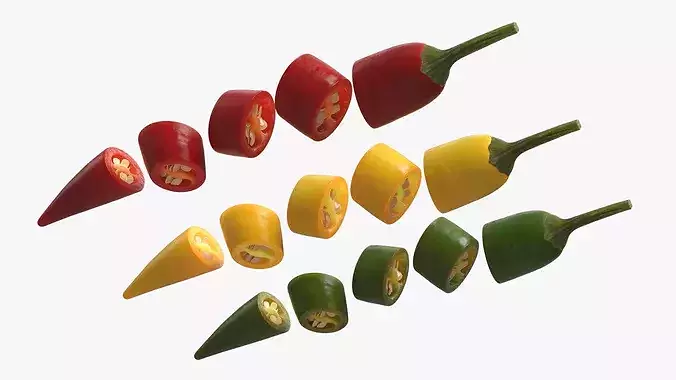 Chopped Chili Peppers with Seeds Set Mixed 3D model 3