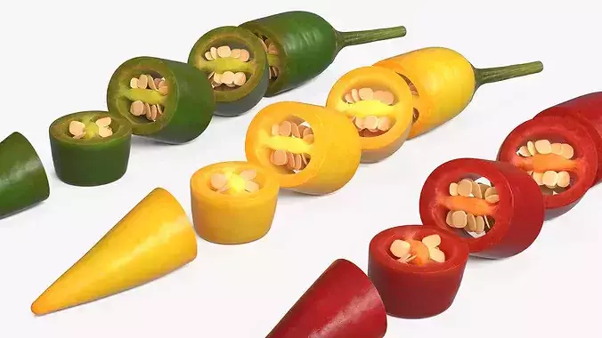 Chopped Chili Peppers with Seeds Set Mixed 3D model 5