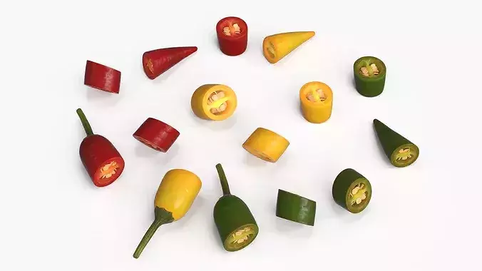 Chopped Chili Peppers with Seeds Set Mixed 3D model 7