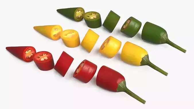 Chopped Chili Peppers with Seeds Set Mixed 3D model 4