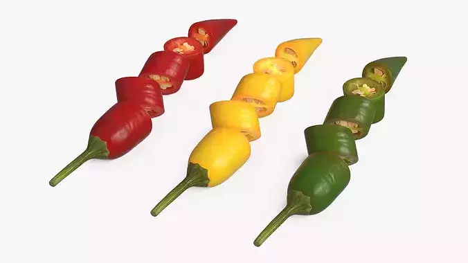 Chopped Chili Peppers with Seeds Set Mixed 3D model 2