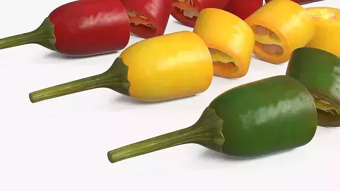 Chopped Chili Peppers with Seeds Set Mixed 3D model 6