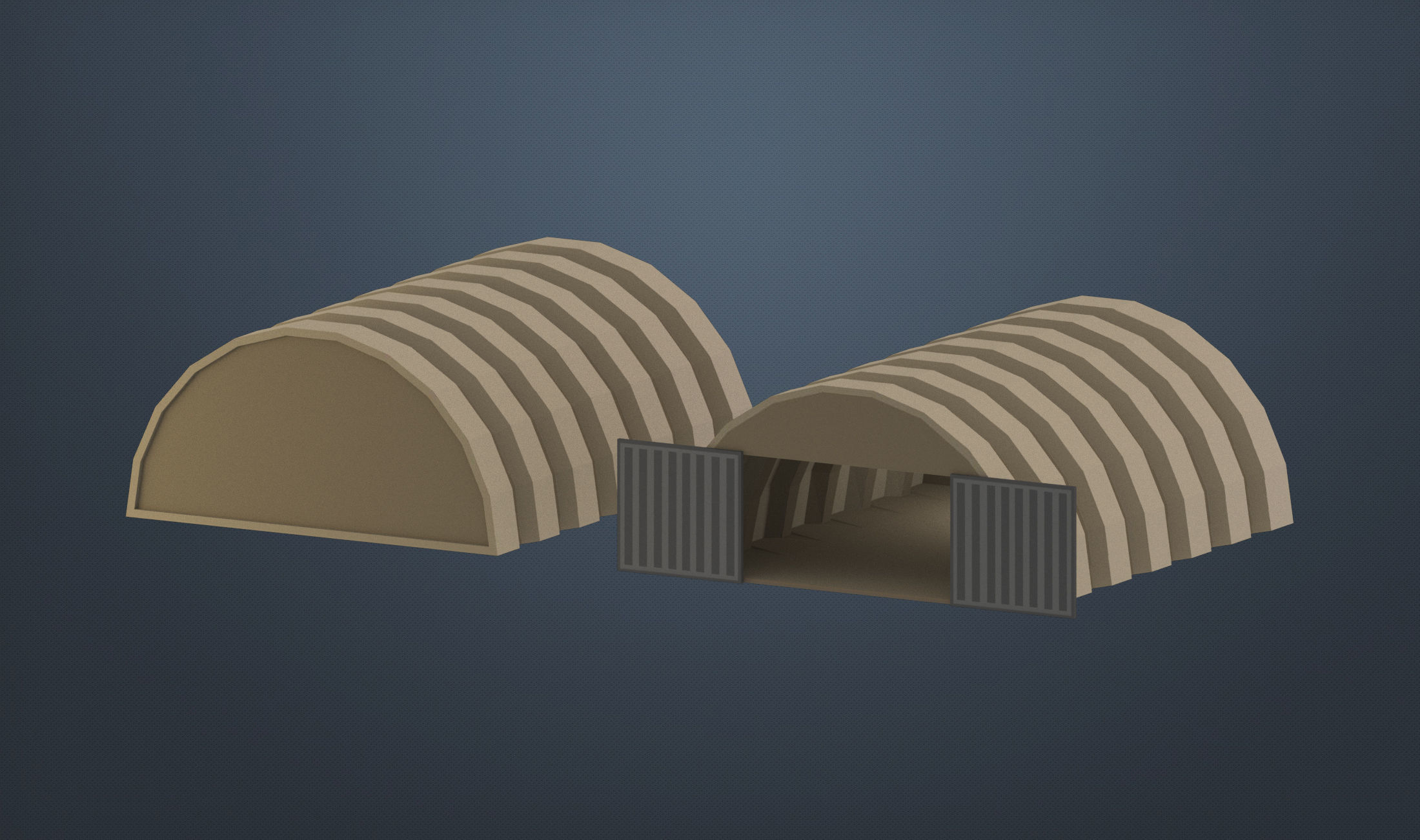 Low poly airplanes two military shelters Low-poly 3D model_5