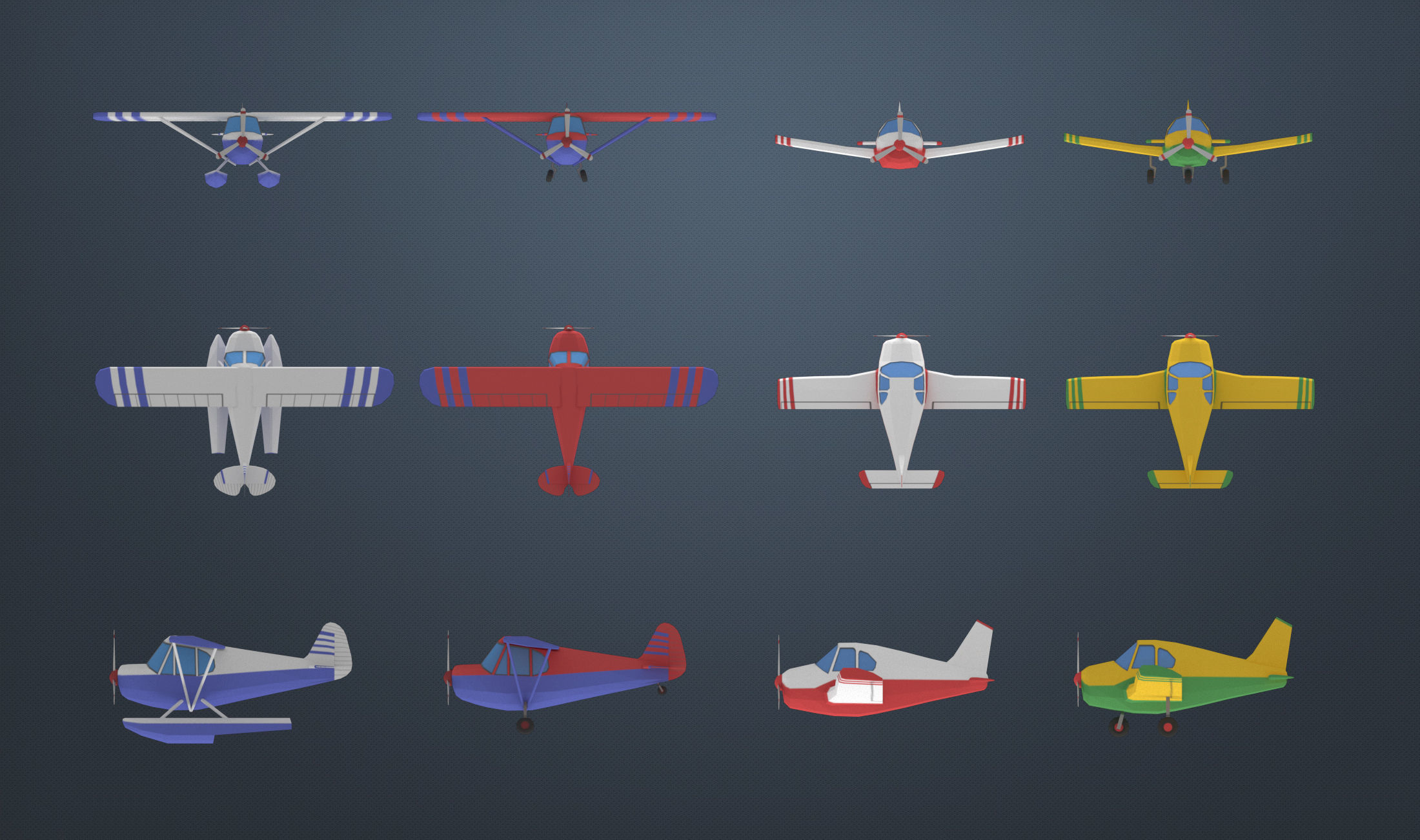 Low poly airplanes two military shelters Low-poly 3D model_4