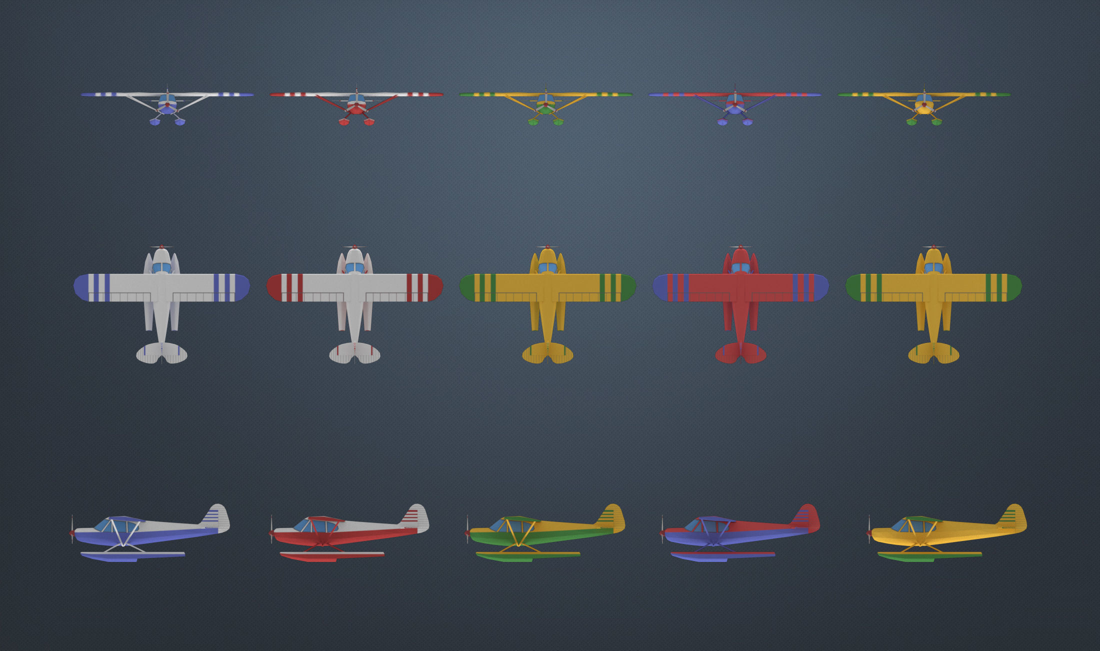 Low poly airplanes two military shelters Low-poly 3D model_3