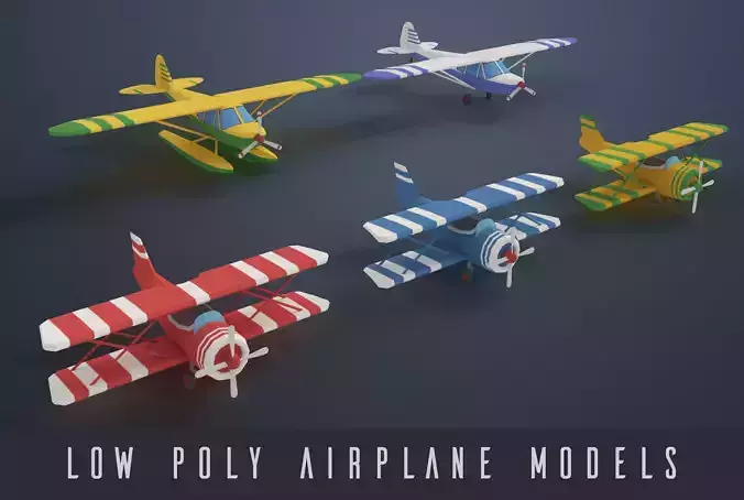 Low poly airplanes two military shelters Low-poly 3D model