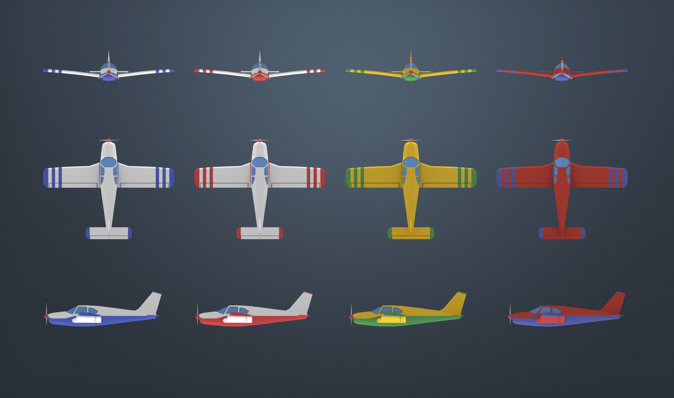 Low poly airplanes two military shelters Low-poly 3D model_2