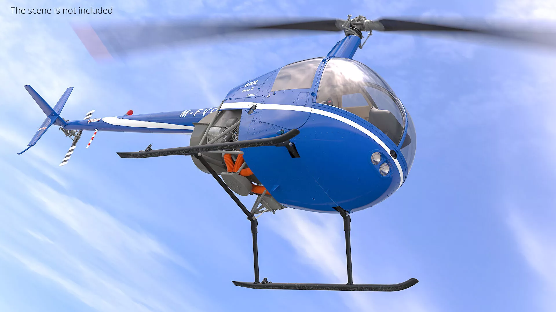 Robinson R-22 Beta II Two-Seat Civil Helicopter Blue Rigged 3D model