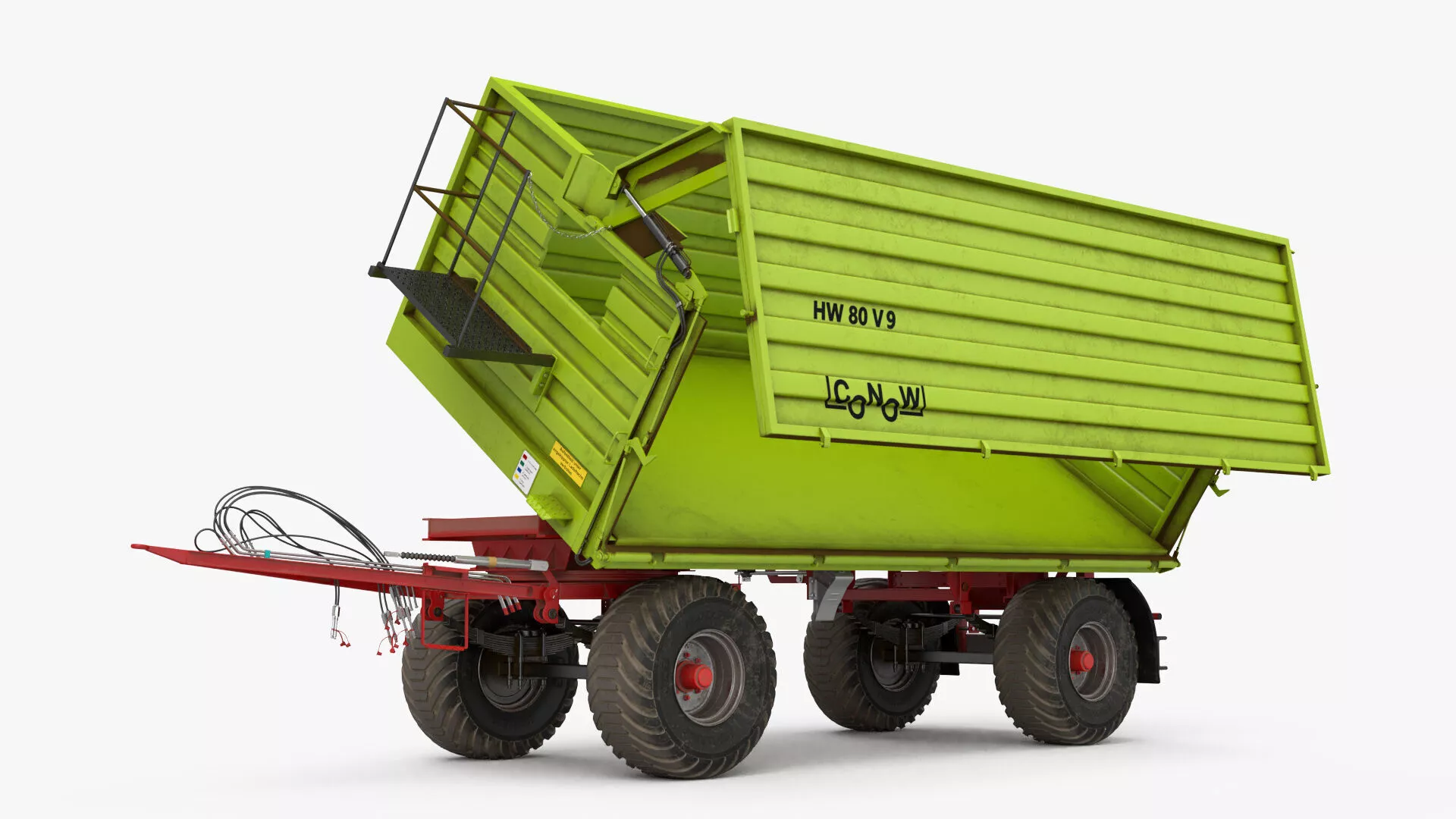 Conow HW 80 V9 Farm Trailer with Worn Sides Dusty Green Rigged 3D model