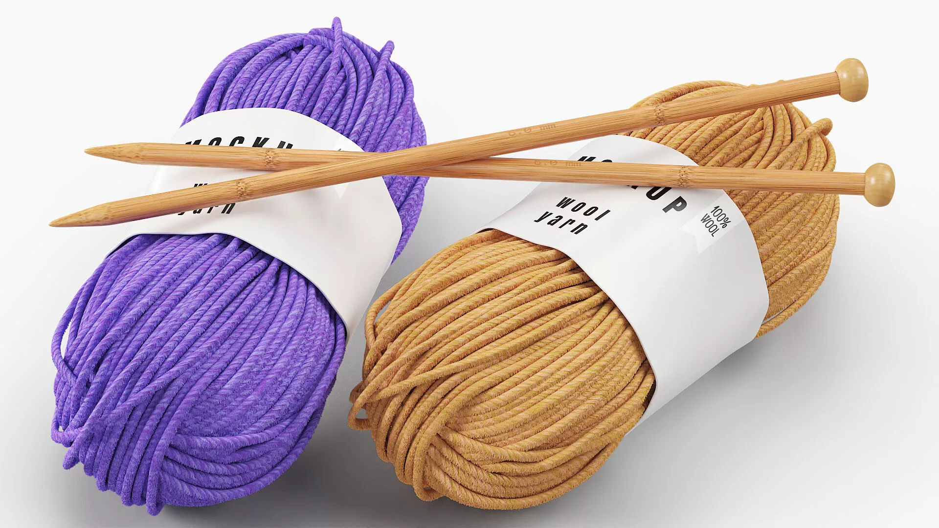 Mockup Wool Yarn Pair with Knitting Needles Fur 3D model