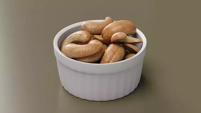 Roasted Cashew Nuts in Ceramic Bowl White 3D model