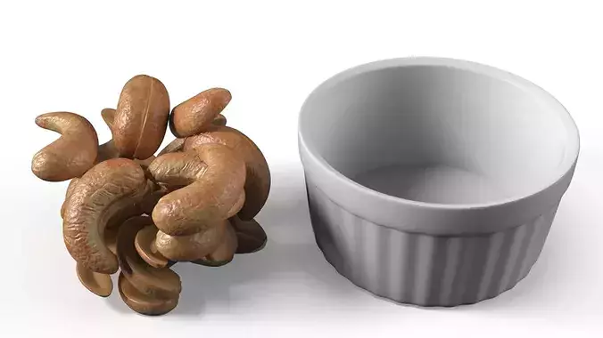 Roasted Cashew Nuts in Ceramic Bowl White 3D model 6