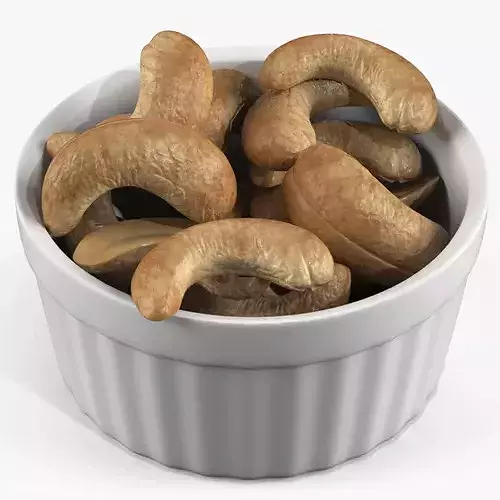 Roasted Cashew Nuts in Ceramic Bowl White 3D model 4