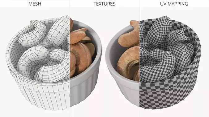 Roasted Cashew Nuts in Ceramic Bowl White 3D model 7