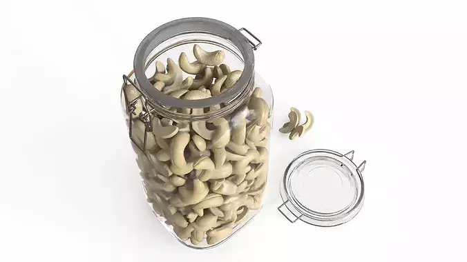 Cashew Kernels in Glass Storage Jar 3D model 4