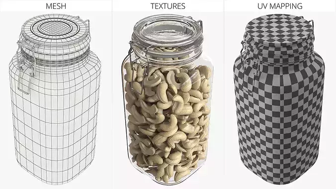 Cashew Kernels in Glass Storage Jar 3D model 5