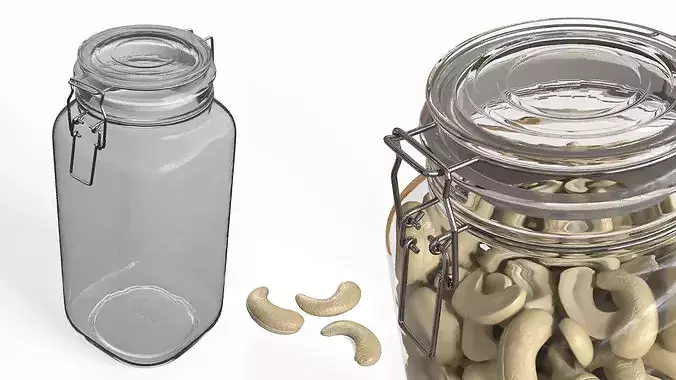 Cashew Kernels in Glass Storage Jar 3D model 3