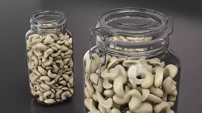 Cashew Kernels in Glass Storage Jar 3D model 2