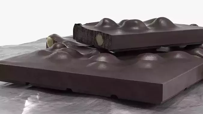 Dark Broken Nut Chocolate Pieces on Foil Sheet 3D model 3