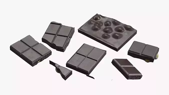Dark Broken Nut Chocolate Pieces on Foil Sheet 3D model 6