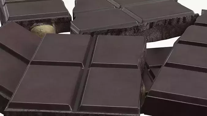 Dark Broken Nut Chocolate Pieces on Foil Sheet 3D model 4