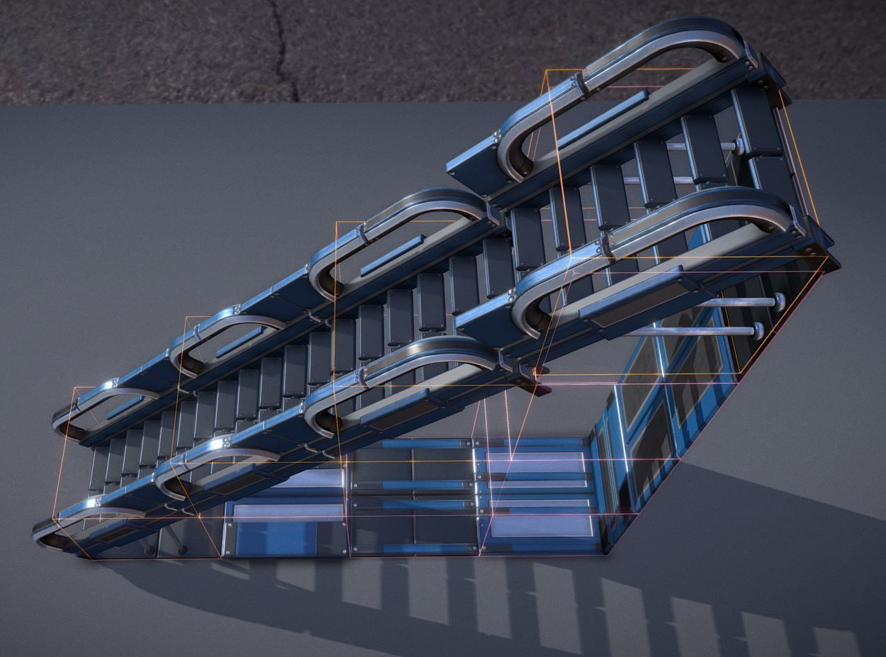 Sci-Fi Stairs Collection Blue Version Low-poly 3D model_3