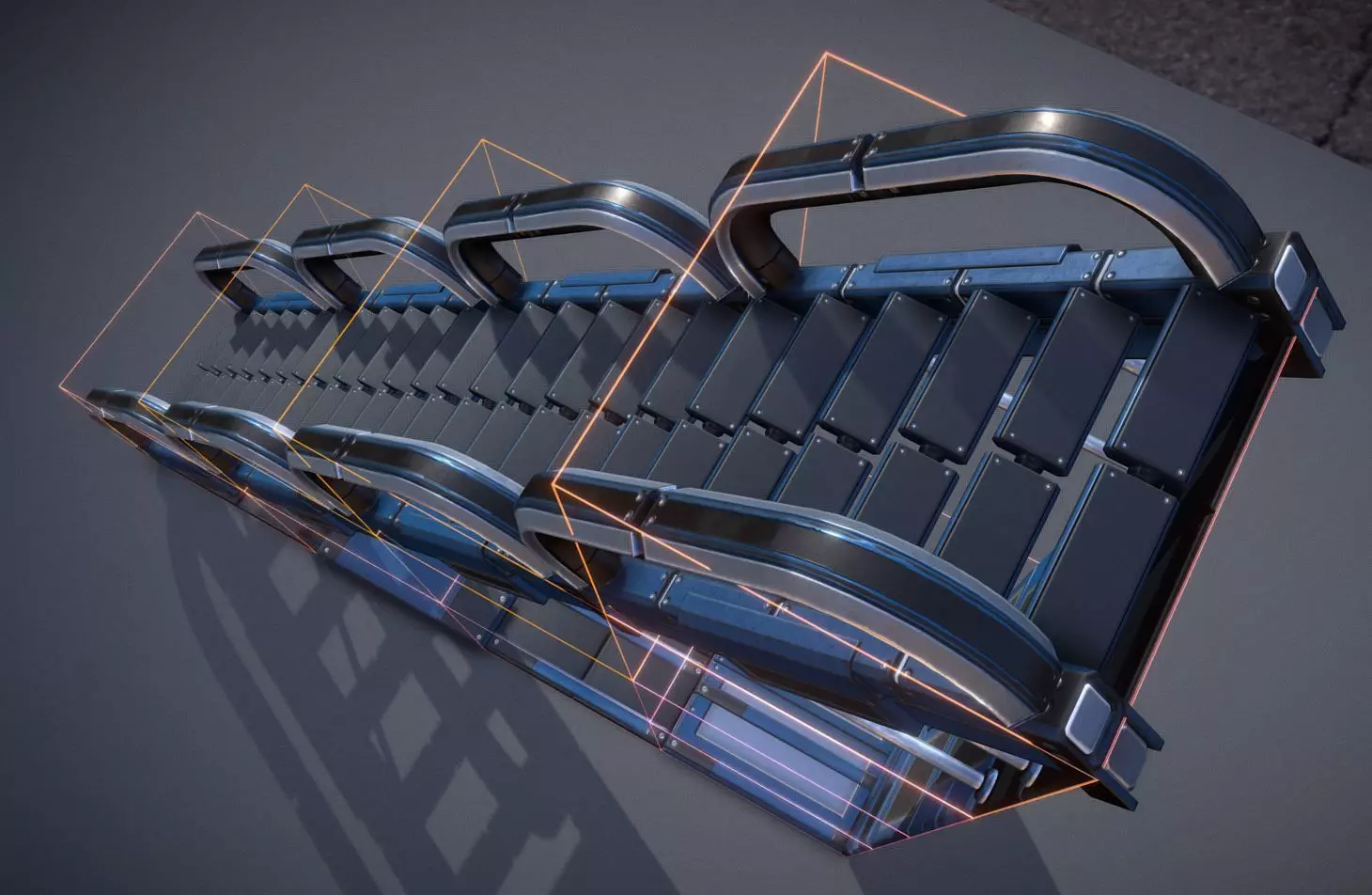 Sci-Fi Stairs Collection Blue Version Low-poly 3D model_0