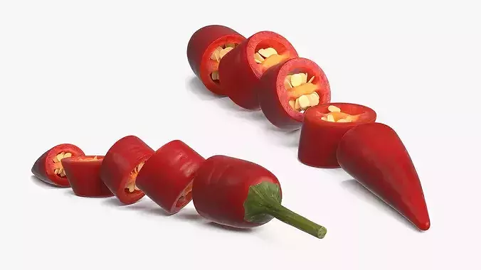 Sliced Chili Pepper with Seeds Red 3D model 5