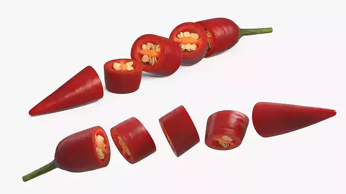 Sliced Chili Pepper with Seeds Red 3D model 4
