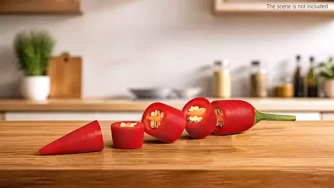 Sliced Chili Pepper with Seeds Red 3D model 3