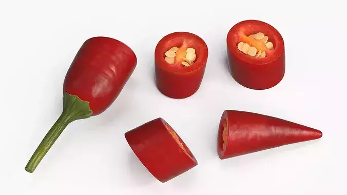 Sliced Chili Pepper with Seeds Red 3D model 7