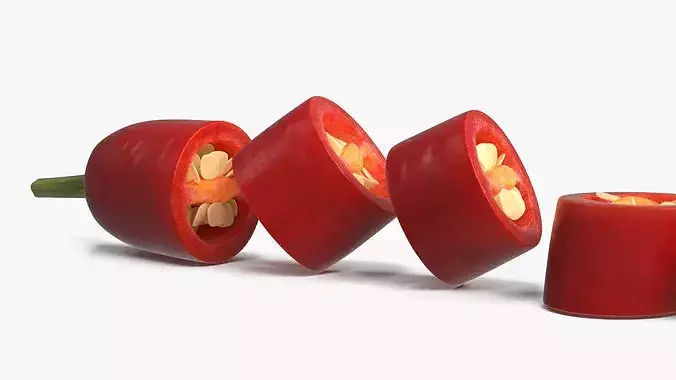 Sliced Chili Pepper with Seeds Red 3D model 6