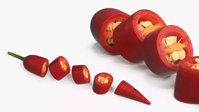 Sliced Chili Pepper with Seeds Red 3D model