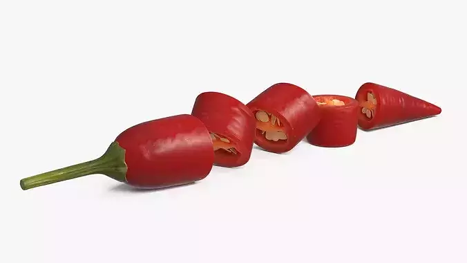 Sliced Chili Pepper with Seeds Red 3D model 2