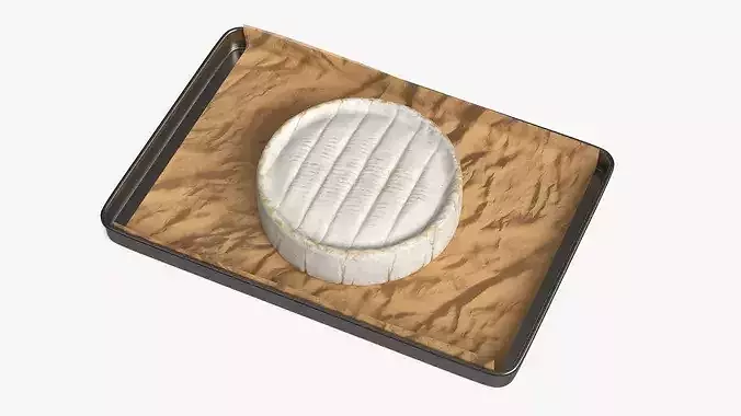 Soft Cheese Brie Wheel on Baking Tray 3D model 4