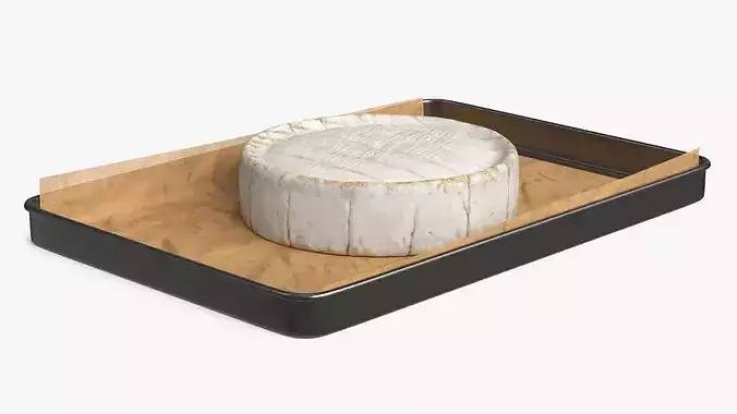 Soft Cheese Brie Wheel on Baking Tray 3D model 5
