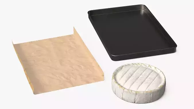 Soft Cheese Brie Wheel on Baking Tray 3D model 7