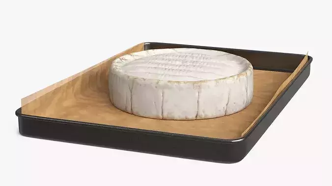 Soft Cheese Brie Wheel on Baking Tray 3D model 2