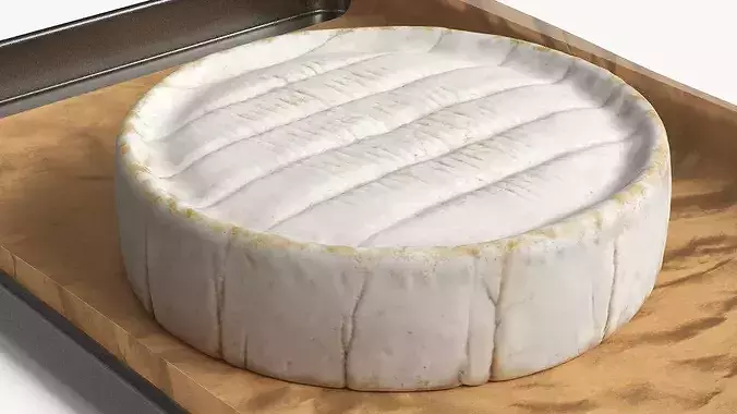 Soft Cheese Brie Wheel on Baking Tray 3D model
