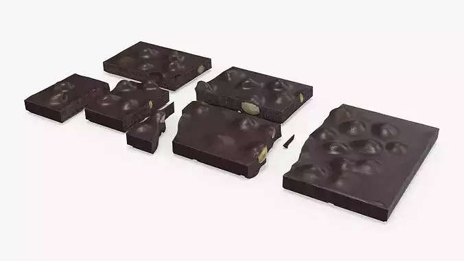 Dark Chocolate Nut Bar with Multiple Pieces 3D model 4