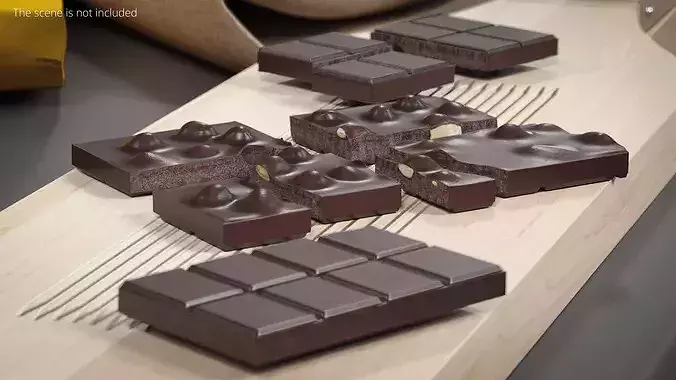 Dark Chocolate Nut Bar with Multiple Pieces 3D model 3