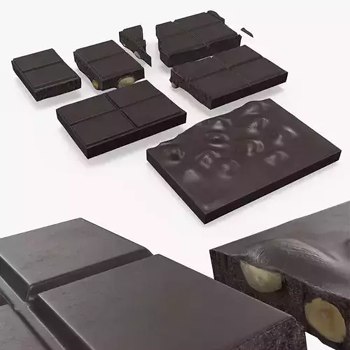 Dark Chocolate Nut Bar with Multiple Pieces 3D model 2