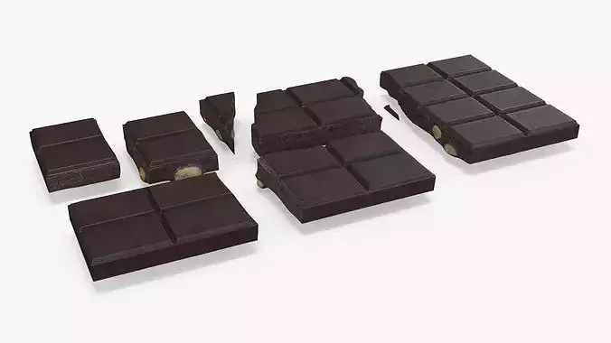 Dark Chocolate Nut Bar with Multiple Pieces 3D model 5