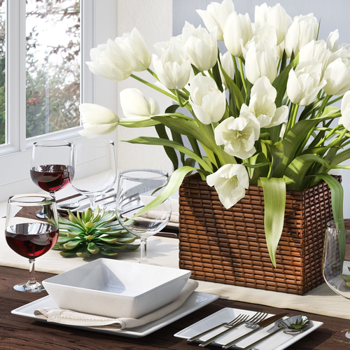 Tableware with tulips 3D model