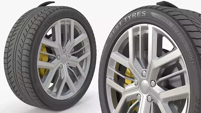 Multi Spoke Aluminum Wheel Tyre 3D model 3