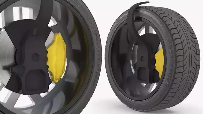 Multi Spoke Aluminum Wheel Tyre 3D model 4