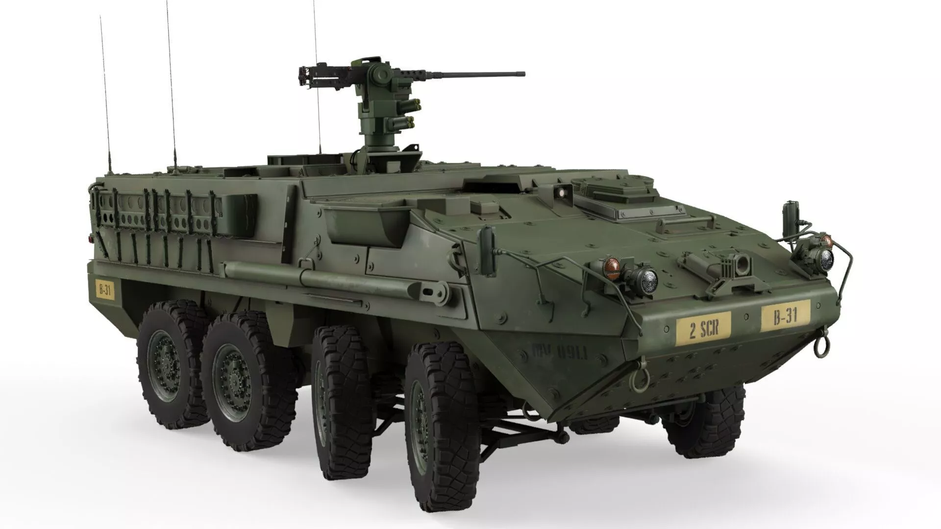 Stryker M1126 Infantry Carrier Vehicle Green Rigged for Maya 3D model